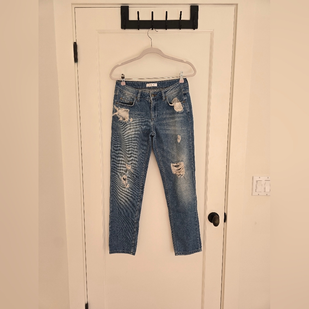 Anine Bing Distressed Low-Rise Cropped Boyfriend Jeans In Medium Wash 24 EUC
